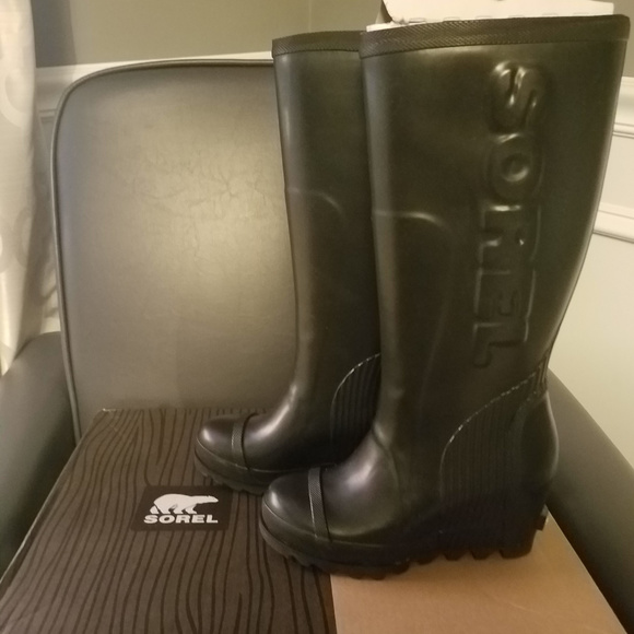 New SOREL JOAN RAIN WEDGE TALL BOOTS - Picture 1 of 4
